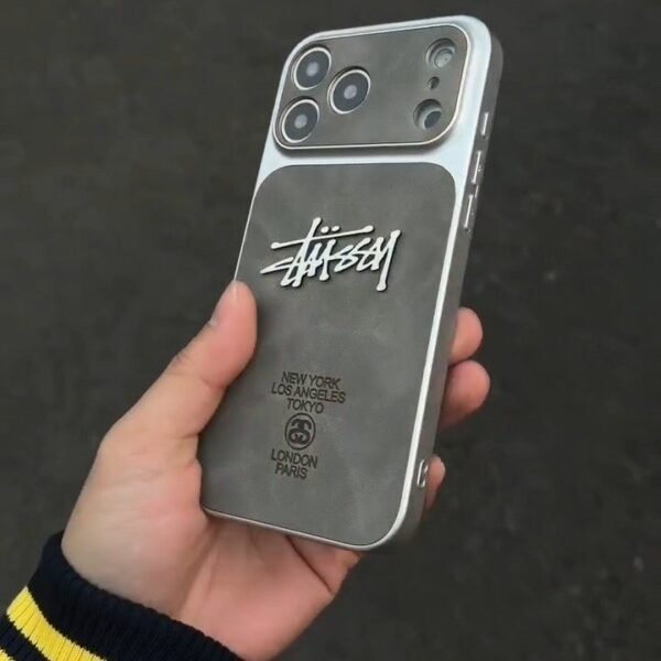 Premium Cement Grey Leather Back Phone Case