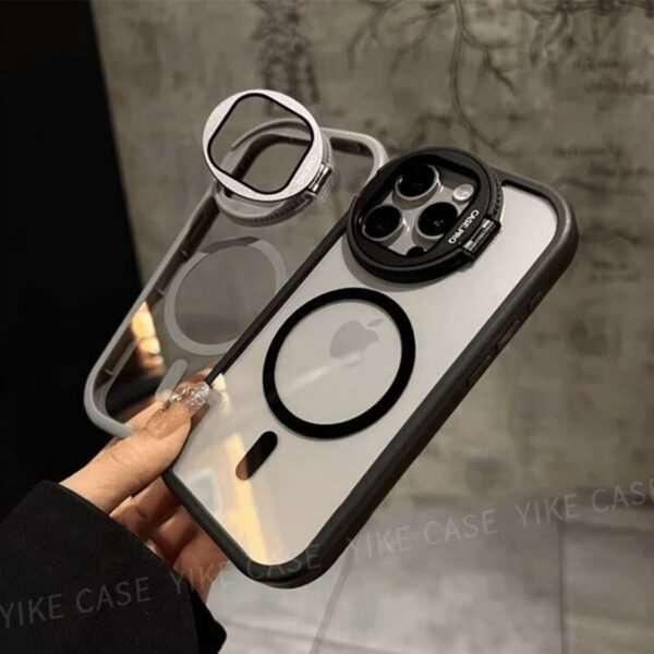 Anti-Yellow Transparent Magnetic Stand Case for iPhone – Crystal Clear Shockproof Cover