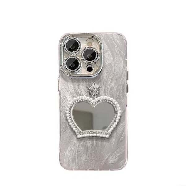 Luxury Pearl Crown Mirror iPhone Case with Diamond Strap – Premium Designer Cover