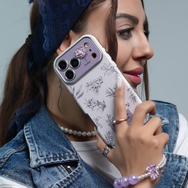 Luxury Lavender Floral iPhone Case – Premium Elegant Protective Cover with Pearl Flower Camera Design
