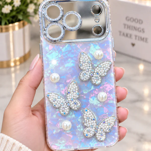 Pearl Butterfly iPhone Case – Elegant Holographic Luxury Case
